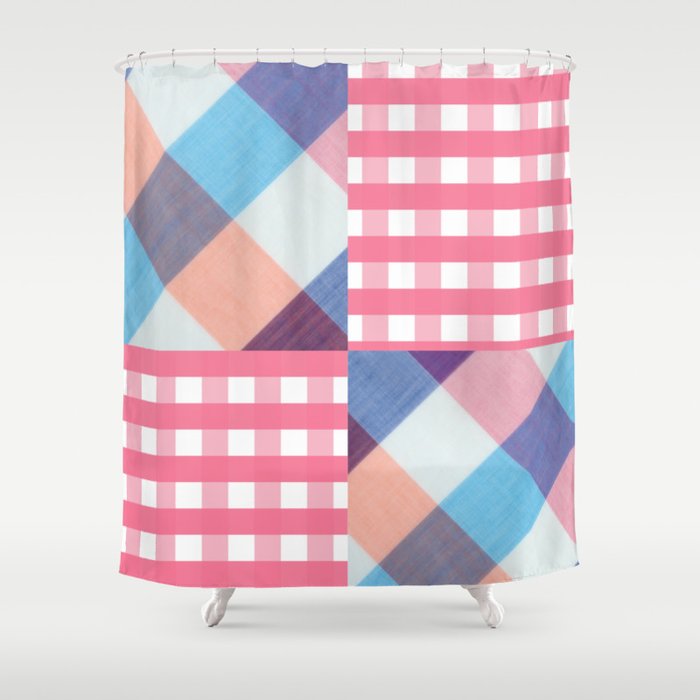 Pink Plaid Gingham Pattern Shower Curtain