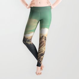 Vintage mountain with teal sky Leggings