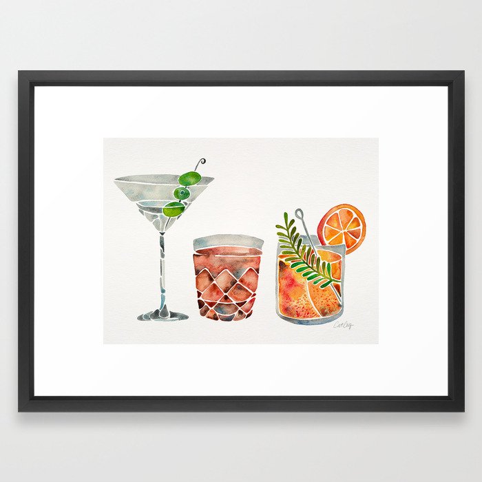 Classic Cocktails  – 1960s Watercolor Lineup Framed Art Print