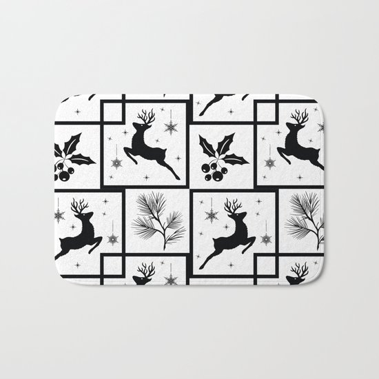 Christmas black and white pattern. Bath Mat