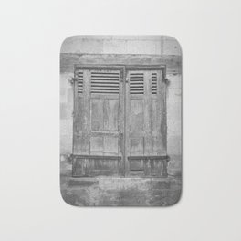 Black and white vintage shutters art print - vintage french window - street and travel photography Bath Mat