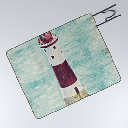 Red And White Lighthouse Beside Green Wall Picnic Blanket