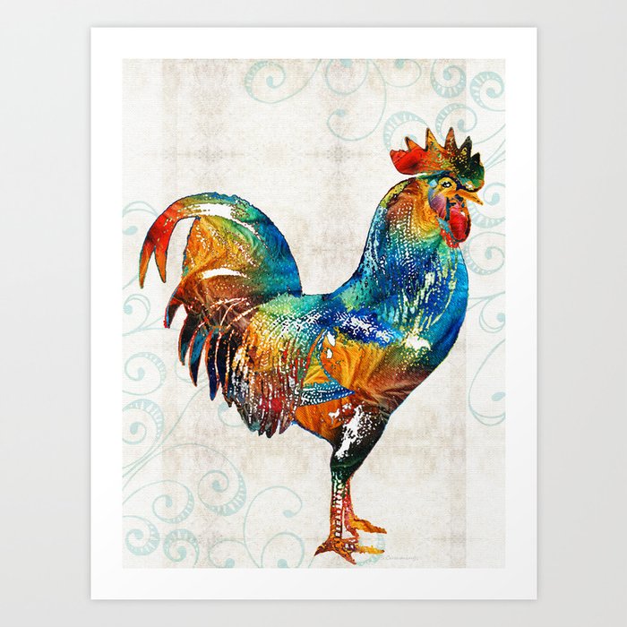 Colorful Rooster Art by Sharon Cummings Art Print