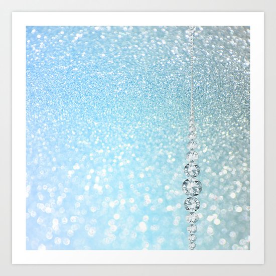 Diamonds are girls best friends I - Blue mermaid glitter texture Art Print
