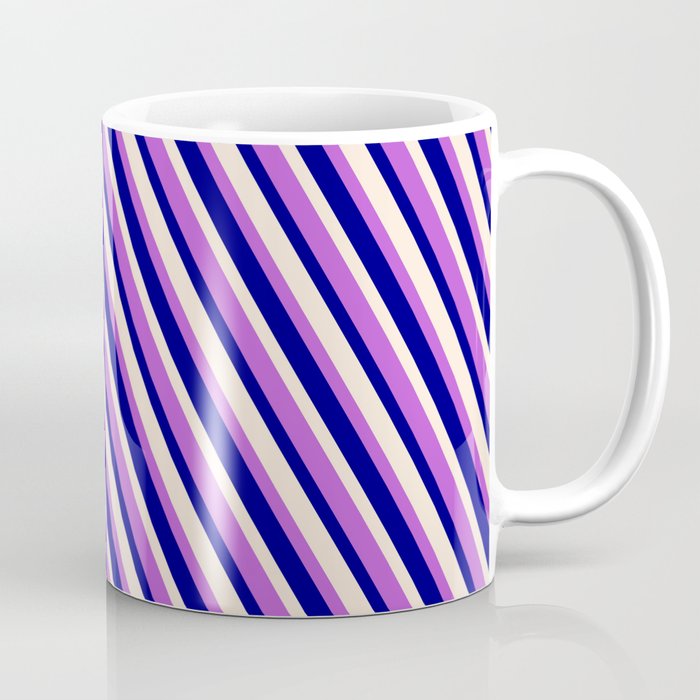 Orchid, Blue & Beige Colored Striped Pattern Coffee Mug