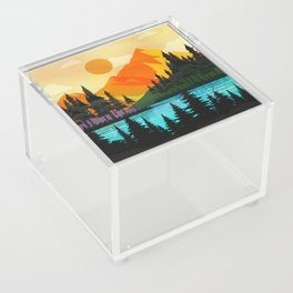 Colorful sunset near the peaceful forest lake Acrylic Box
