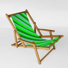 [ Thumbnail: Green, Aquamarine & Lime Colored Striped Pattern Sling Chair ]