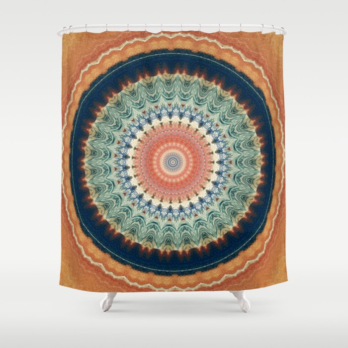 Dark Indigo Blue Orange Mandala Shower Curtain By Artaddiction45