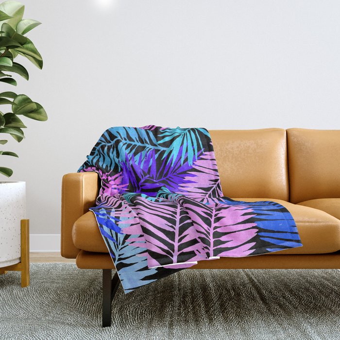 Colorful Tropical Palm Leaves Throw Blanket