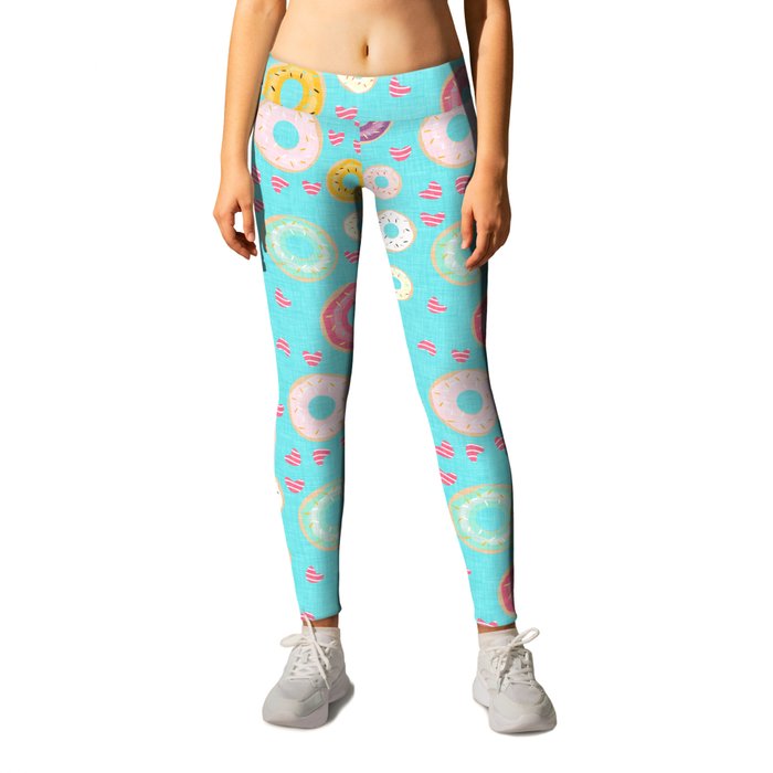 hearts and donuts blue Leggings