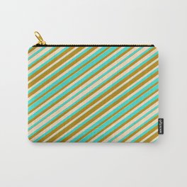 [ Thumbnail: Bisque, Turquoise, and Dark Goldenrod Colored Lines Pattern Carry-All Pouch ]