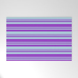 [ Thumbnail: Dark Orchid & Light Blue Colored Stripes/Lines Pattern Welcome Mat ]