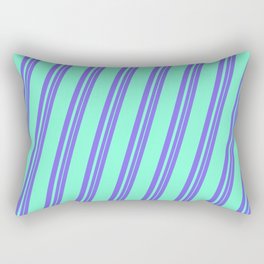 [ Thumbnail: Medium Slate Blue and Aquamarine Colored Lines Pattern Rectangular Pillow ]