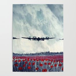 Lest We Forget World War Remembrance Lancaster Bomber and Spitfires Poster