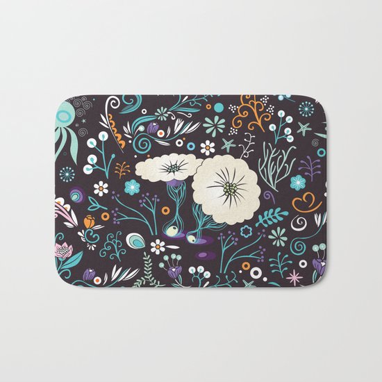 Subsea floral pattern Bath Mat