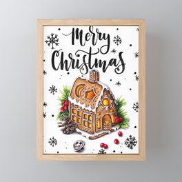 Merry Christmas "Gingerbread house" Framed Mini Art Print