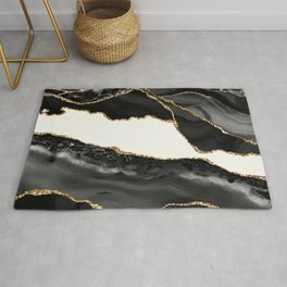 In the Mood Black and Gold Agate Area & Throw Rug