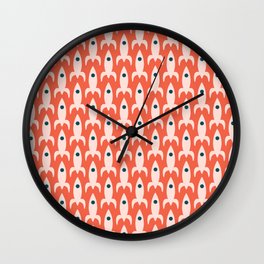 Retro Rockets - Midcentury Modern Space Age Pattern in Blush, Dark Teal, and Coral Orange Wall Clock