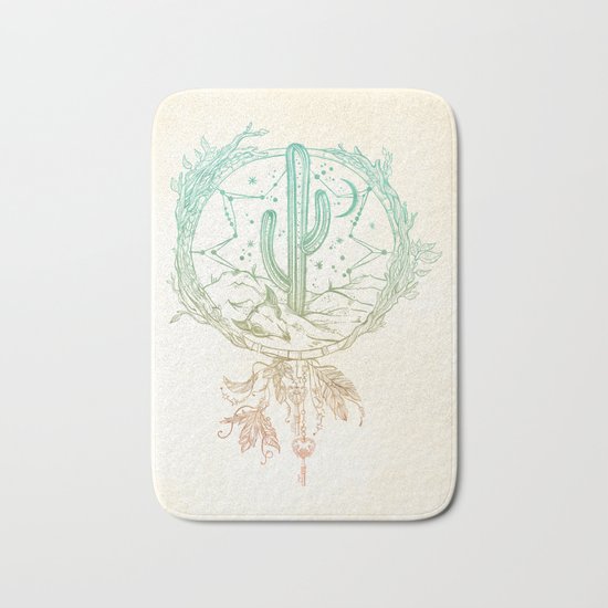 Desert Cactus Dreamcatcher Turquoise Coral Gradient Bath Mat
