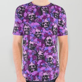Floral Tropical Jungle Vintage Gothic Skulls Pattern Pink All Over Graphic Tee