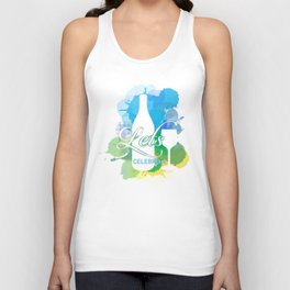 Happy New year celebration with champagne bottle and glass watercolor splash in cool color scheme	 Unisex Tank Top