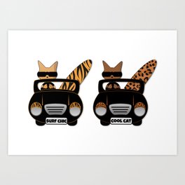 Trendy Wild Cats go Surfing in their Open Top Retro Sports Cars Art Print