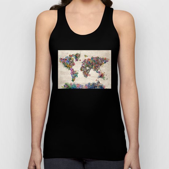 floral skull world map 2 Unisex Tank Top
