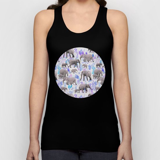 Sweet Elephants in Aqua, Purple, Cream and Grey Unisex Tank Top