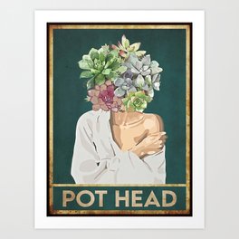 Vintage Poster Print - Garden Flower Pot Head Poster - Succulents - Home Decor - Gift Idea - Wall Art Art Print