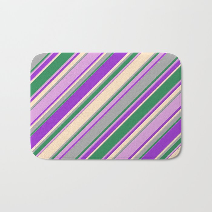 Colorful Dark Orchid, Bisque, Dark Gray, Sea Green & Plum Colored Lines Pattern Bath Mat