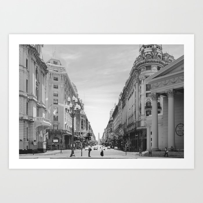 Obelisco Street Life Buenos Aires Argentina Black and White Art Print