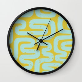 Midcentury Maze Pattern in Avocado and Aqua Wall Clock