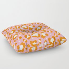 Hand-Drawn Retro Pink & Orange Leopard Spots Pattern Floor Pillow