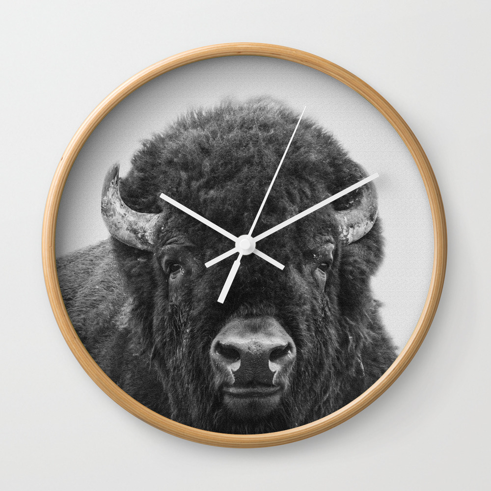 Buffalo Print Bison Wall Art Photography Print Wall Clock By Prints Miuus Studio Society6