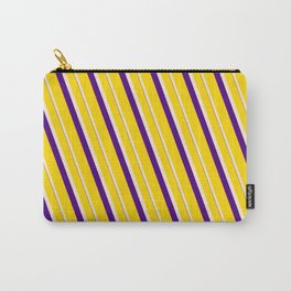 [ Thumbnail: Yellow, Beige, and Indigo Colored Lines/Stripes Pattern Carry-All Pouch ]