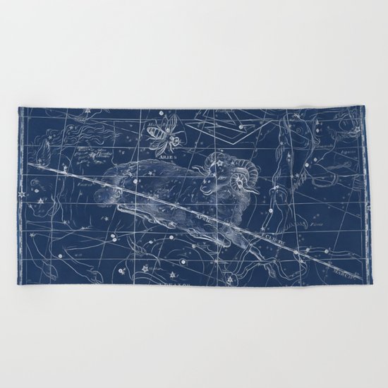 Aries sky star map Beach Towel