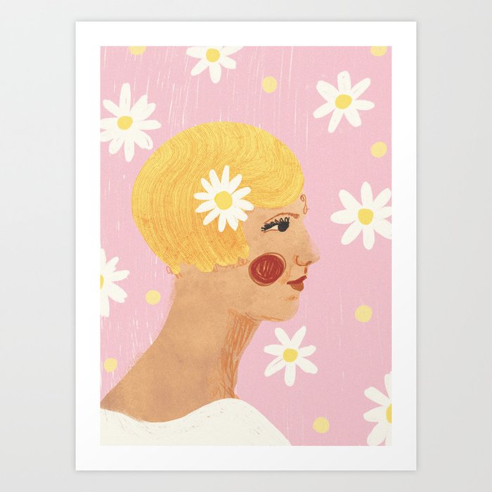 Girl who Loves Daisies Art Print
