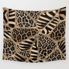 Animal Print - Leopard and Zebra - pastel gold Wall Tapestry