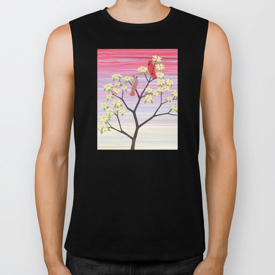 cardinals and dogwood blossoms Biker Tank