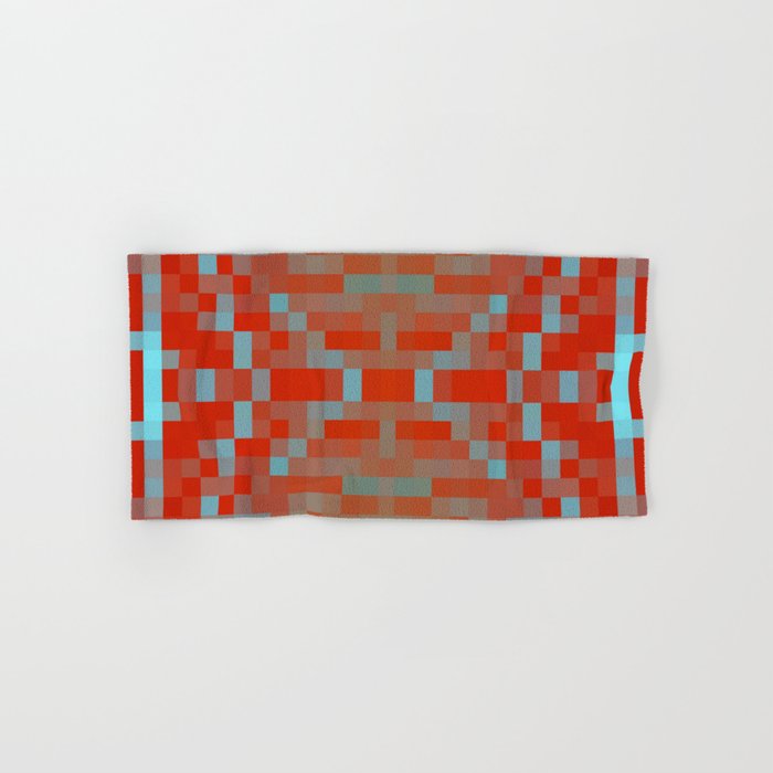 geometric symmetry art pixel square pattern abstract background in red blue Hand & Bath Towel