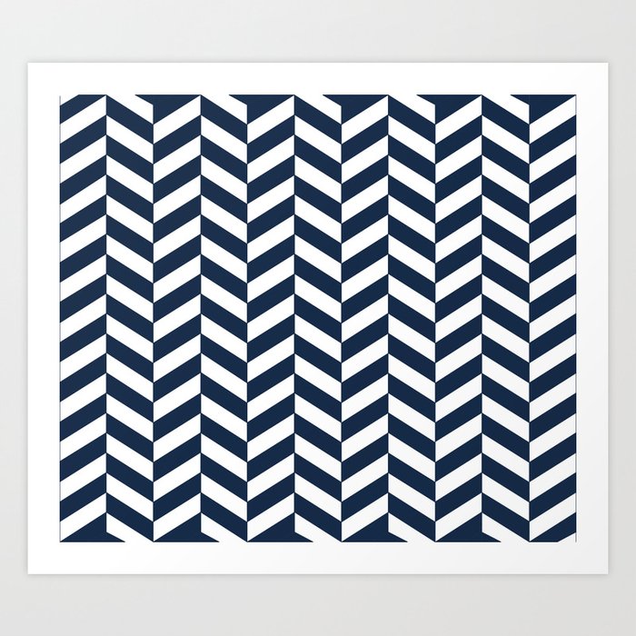 Herringbone Navy + White Art Print by NolkDesign Society6