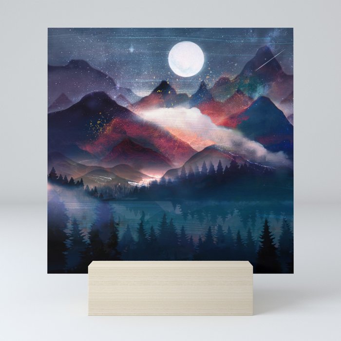Mountain Lake Under the Stars Mini Art Print