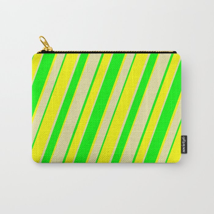 Lime, Yellow, and Pale Goldenrod Colored Striped Pattern Carry-All Pouch