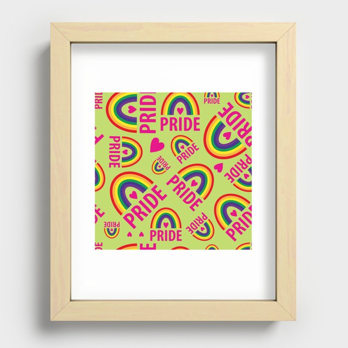 Rainbow Pride and Pink Hearts Recessed Framed Print