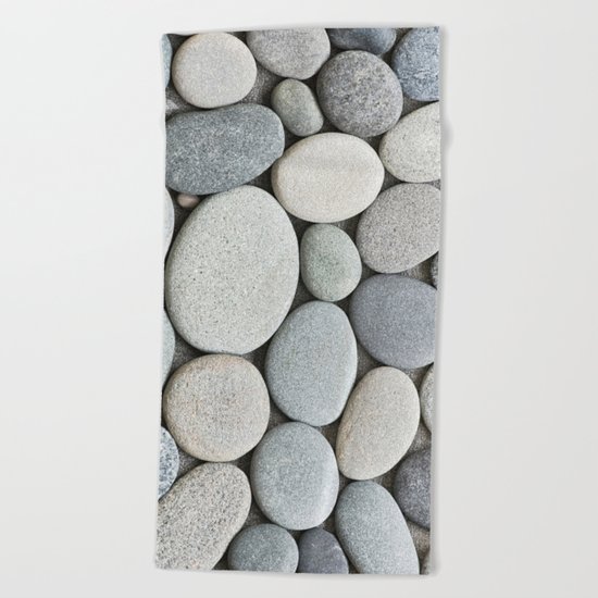 grey beige smooth pebble round stone collection Beach Towel