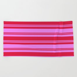 [ Thumbnail: Crimson and Violet Colored Stripes/Lines Pattern Beach Towel ]