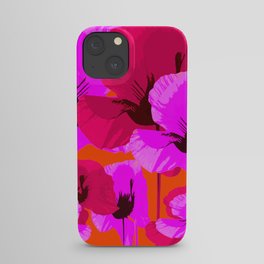 Pink And Red Poppies On A Orange Background - Summer Juicy Color Palette Retro Mood #decor #society6 iPhone Case