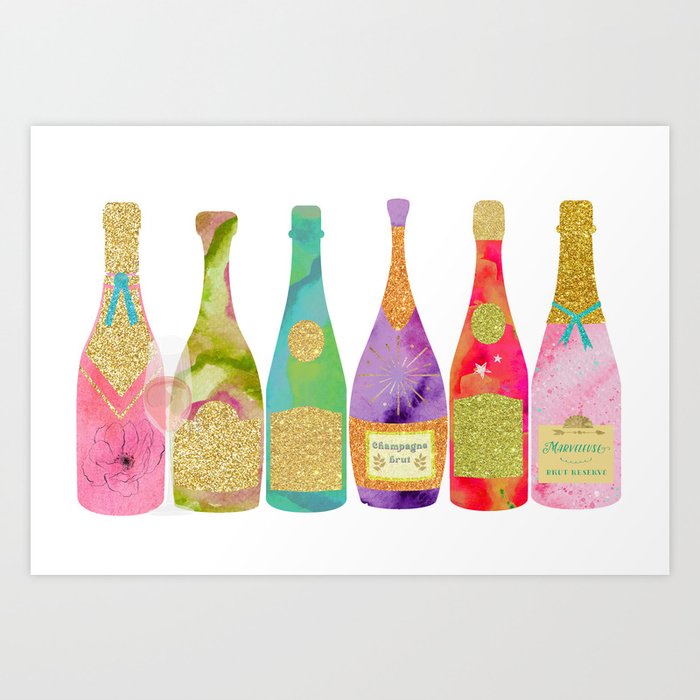 Champagne Bottle Parade Art Print