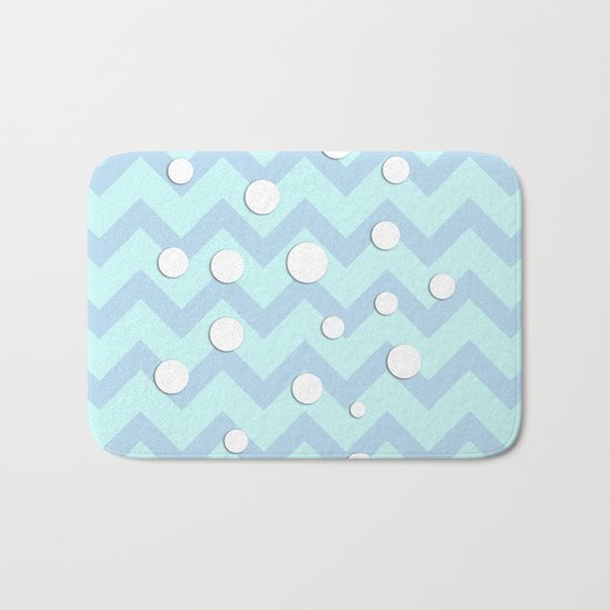 Light blue white Chevron pattern with Snow Circles Bath Mat