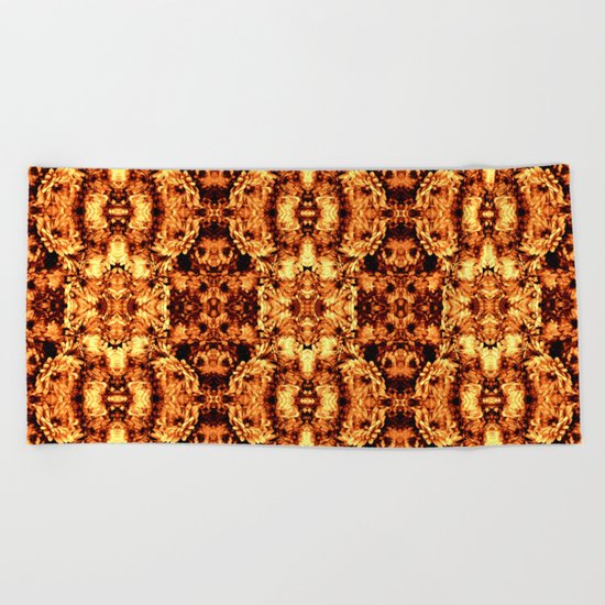 Brown Yellow Flower Pattern Beach Towel